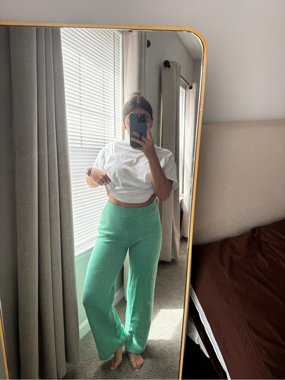 Zara Heathered Green Knit Wide-Leg Pants